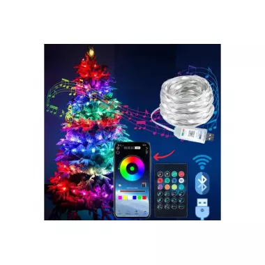 Світлодіодна розумна гірлянда Smart LED 20м IP65 з Bluetooth для ялинки від USB 20м