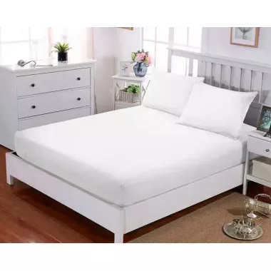Біле Простирадло махрове на резинці з наволочками Anisa (220х240+30 см)