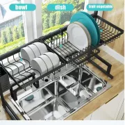 Багатофункціональна Двоярусна полиця - органайзер JYH для сушіння посуду над раковиною, чорна 65 см