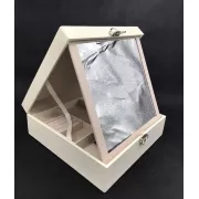 Скринька для прикрас стьобана з великим дзеркалом, що відкидається, маленька скринька всередині колір слонова кістка