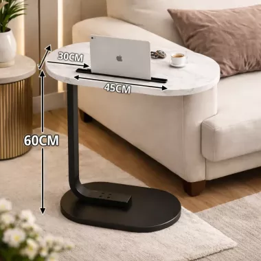 Прикроватный столик с мраморной столешницей и подставкой под планшет 28×45×60 см