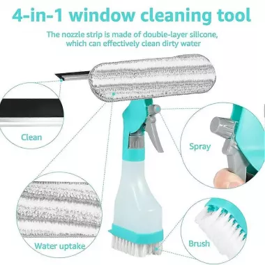 Многофункциональная щетка для стекла / Щетка-распылитель 4 в 1 для душевых дверей, зеркал, окон и ванной комнаты