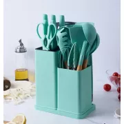 Черный Набор кухонных принадлежностей 19 предметов с двойной подставкой доской набором ножей ZP-0102