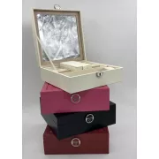 Скринька для прикрас стьобана з великим дзеркалом, що відкидається, маленька скринька всередині колір слонова кістка