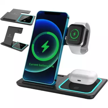Зарядная станция 3в1 / Беспроводное зарядное устройство 3в1 для смартфона/смарт-часов/наушников