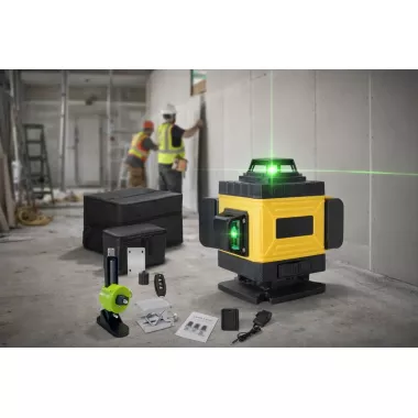 Лазерный 4D 16-линейный нивелир желтый 24V 5Ah, самовыравнивающийся уровень для измерения сечения 16 лучей на 360 в сумке