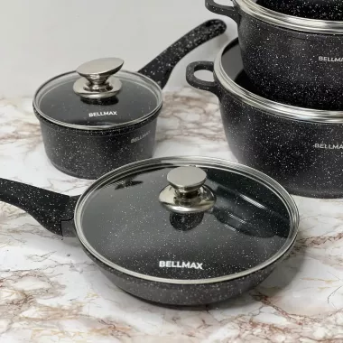 Набор посуды с гранитным антипригарным покрытием BellMax BM-305 из 12 предметов Черный Набор посуды с гранитным антипригарным покрытием BellMax BM-305 из 12 предметов Черный