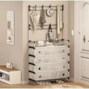 NEW Залізна вішалка для одягу + підставка для взуття, 2 в одному, 4 полиці Бежева