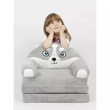 Мяке дитяче крісло плюшеве, мяке крісло-ліжко для дітей Вовк Сірий