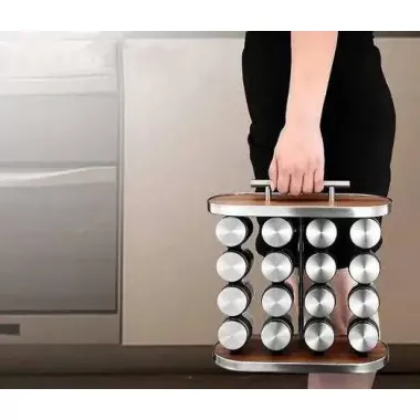 Карусель для специй набор для специй 16 емкостей Stainless steel and wood / органайзер для хранения специй Карусель для специй набор для специй 16 емкостей Stainless steel and wood / органайзер для хранения специй