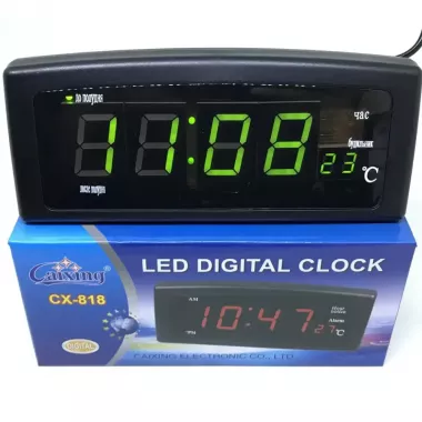 Годинник настільний з будильником Caixing CX-818 із зеленим підсвічуванням