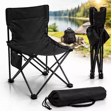 Розкладний стілець туристичний для кемпінгу 42х41х72 см з кишенею Чорний