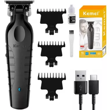 Аккумуляторная машинка для стрижки + 3 насадки, USB, Kemei KM-2299