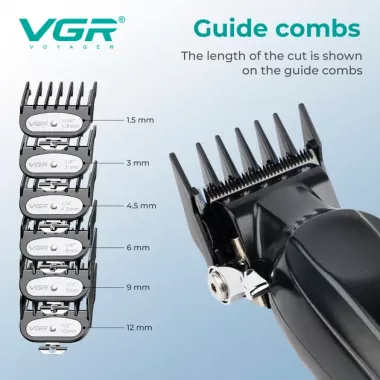 Аккумуляторная машинка для стрижки VGR V-662 GREEN, 7000 RPM, 6 насадок, LED дисплей