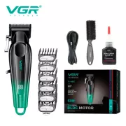 Аккумуляторная машинка для стрижки VGR V-662 GREEN, 7000 RPM, 6 насадок, LED дисплей
