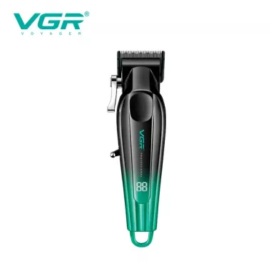 Аккумуляторная машинка для стрижки VGR V-662 GREEN, 7000 RPM, 6 насадок, LED дисплей