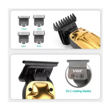 Акумуляторна машинка для стрижки VGR V-904 GOLD, 4 насадки, 2000 mAh, LED дисплей