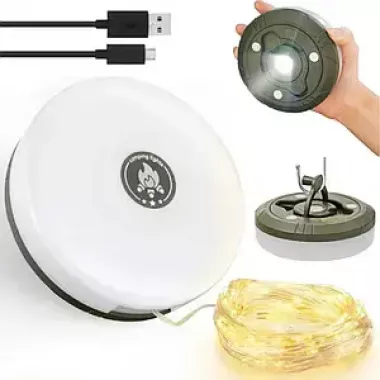 Аккумуляторный фонарь с гирляндой, USB и магнитным креплением / Подвесной фонарь для кемпинга 20м Аккумуляторный фонарь с гирляндой, USB и магнитным креплением / Подвесной фонарь для кемпинга 20м