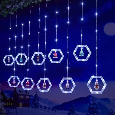 Анимированная гирлянда штора / Шестигранный новогодний декор Рождественский AND SF-48