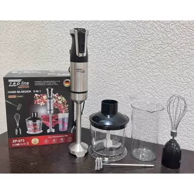 Блендер ручной 5 в 1 на 1500 Вт с измельчителем и насадками миксер и вспенитель молока 20 скоростей Zepline Блендер ручной 5 в 1 на 1500 Вт с измельчителем и насадками миксер и вспенитель молока 20 скоростей Zepline