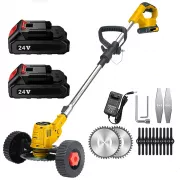 Набір акумуляторна коса для трави з 2 АКБ 24v / Газонокосарка-триммер з колесами та насадками Жовтий