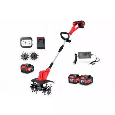 Акумуляторний культиватор 48V ручний для городу, теплиць та клумб, 2 АКБ Красный Акумуляторний культиватор 48V ручний для городу, теплиць та клумб, 2 АКБ Красный