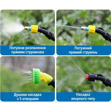 Электрический аккумуляторный садовый опрыскиватель 8л + 3 насадки / Переносной опрыскиватель для газона с выдвижной ручкой 66см