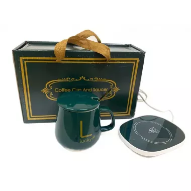 Белая Чашка на підставці з підігрівом Stenson YG01317 L 400мл