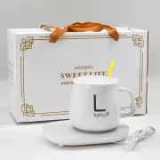 Белая Чашка на підставці з підігрівом Stenson YG01317 L 400мл