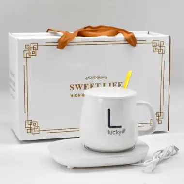 Розовая Чашка на підставці з підігрівом Stenson YG01317 L 400мл