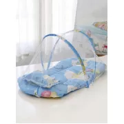 Детская переносная складная кроватка с москитной сеткой / Бескаркасная детская кроватка Голубая