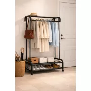 Металева підлогова вішалка-органайзер для одягу з полицями для взуття