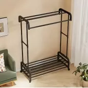 Металева підлогова вішалка-органайзер для одягу з полицями для взуття
