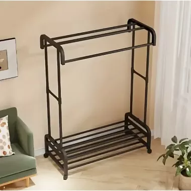 Металлическая напольная вешалка-органайзер для одежды с полками для обуви Металлическая напольная вешалка-органайзер для одежды с полками для обуви