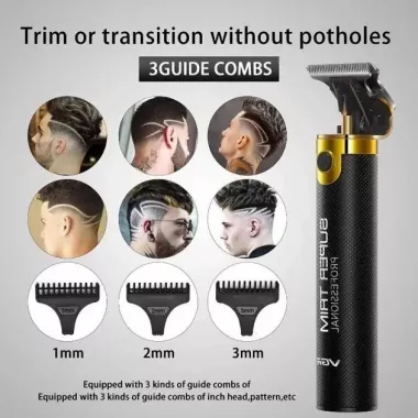 Машинка для стрижки аккумуляторная беспроводная профессиональная + 3 насадки / Триммер для волос VGR V-082