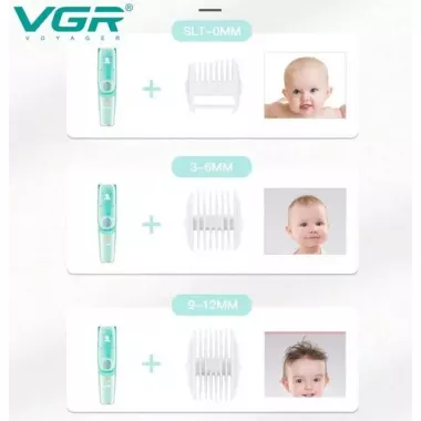 Бесшумная машинка для стрижки детей и младенцев VGR Baby V-151, Беспроводной триммер 3 насадки с вытяжкой
