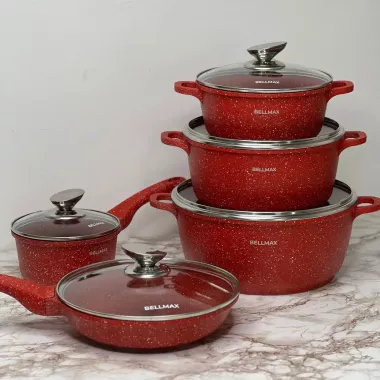Набор посуды с гранитным антипригарным покрытием BellMax BM-305 из 10 предметов красный Набор посуды с гранитным антипригарным покрытием BellMax BM-305 из 10 предметов красный