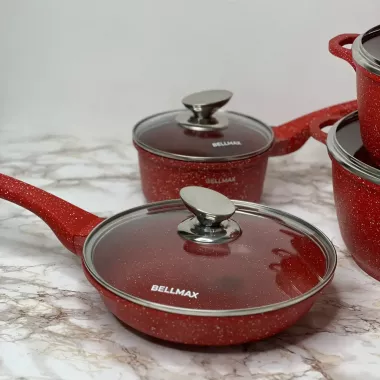 Набор посуды с гранитным антипригарным покрытием BellMax BM-305 из 10 предметов красный Набор посуды с гранитным антипригарным покрытием BellMax BM-305 из 10 предметов красный
