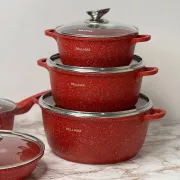 Набор посуды с гранитным антипригарным покрытием BellMax BM-305 из 10 предметов красный