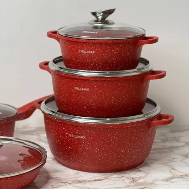 Набор посуды с гранитным антипригарным покрытием BellMax BM-305 из 10 предметов красный Набор посуды с гранитным антипригарным покрытием BellMax BM-305 из 10 предметов красный