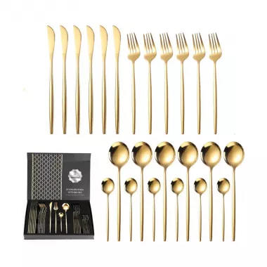 Набор столовых приборов Kitchen Ware 24 шт из нержавеющей стали на 6 персон Gold