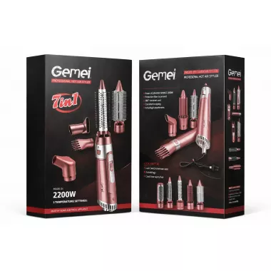 Стайлер фен для волос браш щетка 7 в 1 для сушки и укладки 2200Вт профессиональный Gemei GM-4831