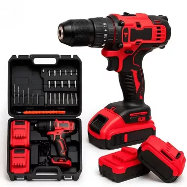 Аккумуляторный шуруповерт с набором инструментов и 2 акб li-ion 1.3ah, 24ВТ red