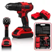 Аккумуляторный шуруповерт с набором инструментов и 2 акб li-ion 1.3ah, 24ВТ red