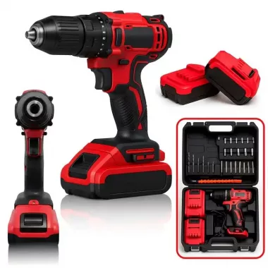 Аккумуляторный шуруповерт с набором инструментов и 2 акб li-ion 1.3ah, 24ВТ red