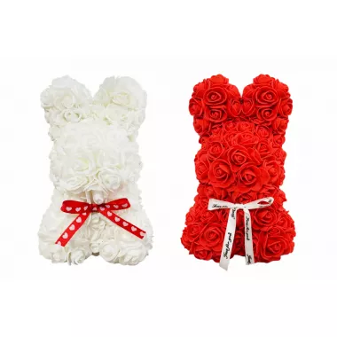 Зайчик из 3D роз в подарочной коробке KR-21 17/17/25см Зайчик из 3D роз в подарочной коробке KR-21 17/17/25см