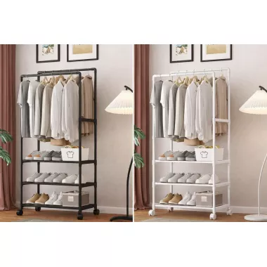 Стойка-вешалка на колесах для вещей и обуви 3 яруса (YH9918-3) Стойка-вешалка на колесах для вещей и обуви 3 яруса (YH9918-3)