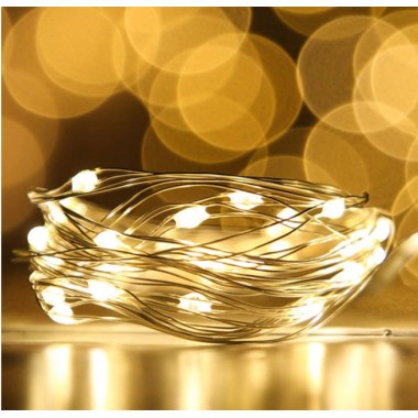 Новогодние гирлянды. Медная проволочная лампа 100LED 10м,  Теплый