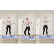 Тренажер напольныйдля пилатеса MM3000 для пресса и ног, с резинками Синий