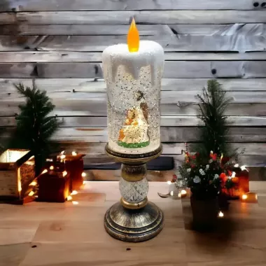 Снеговик Декоративная новогодняя LED свеча со снегом, 25см, от батареек и USB Снеговик Декоративная новогодняя LED свеча со снегом, 25см, от батареек и USB